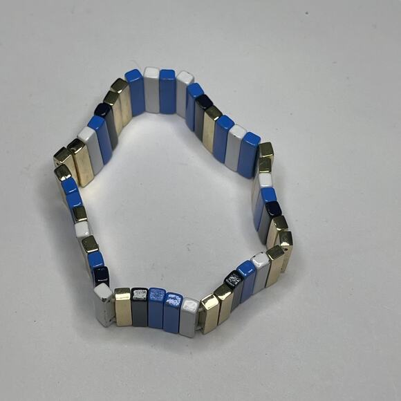 J. Crew JCREW bracelet blue black white silver tone signed costume jewelry - Picture 9 of 14
